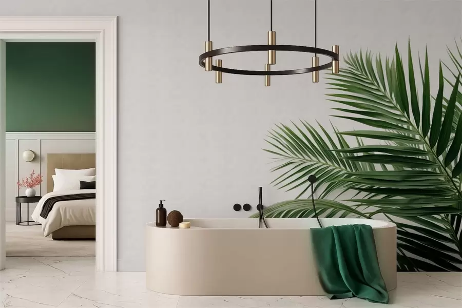 Fototapet Zelené palmové listy na světlém pozadí w05391