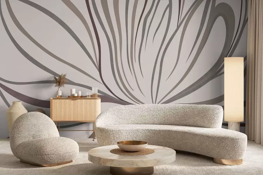 Fototapet Abstraktní květina s linkami v šedých a růžových odstínech w05392