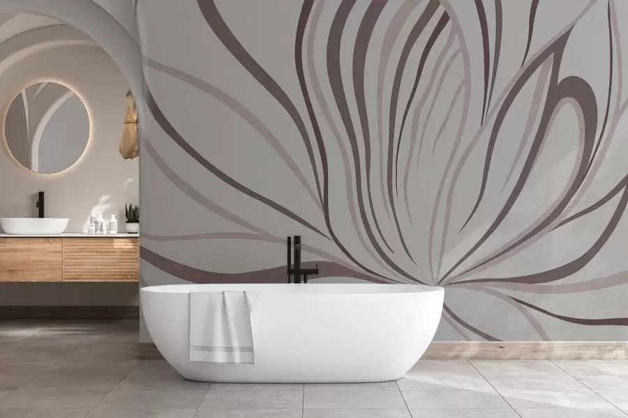 Fototapet Stylizovaná květina s jemnými liniemi v růžovo-béžových odstínech w05392v1