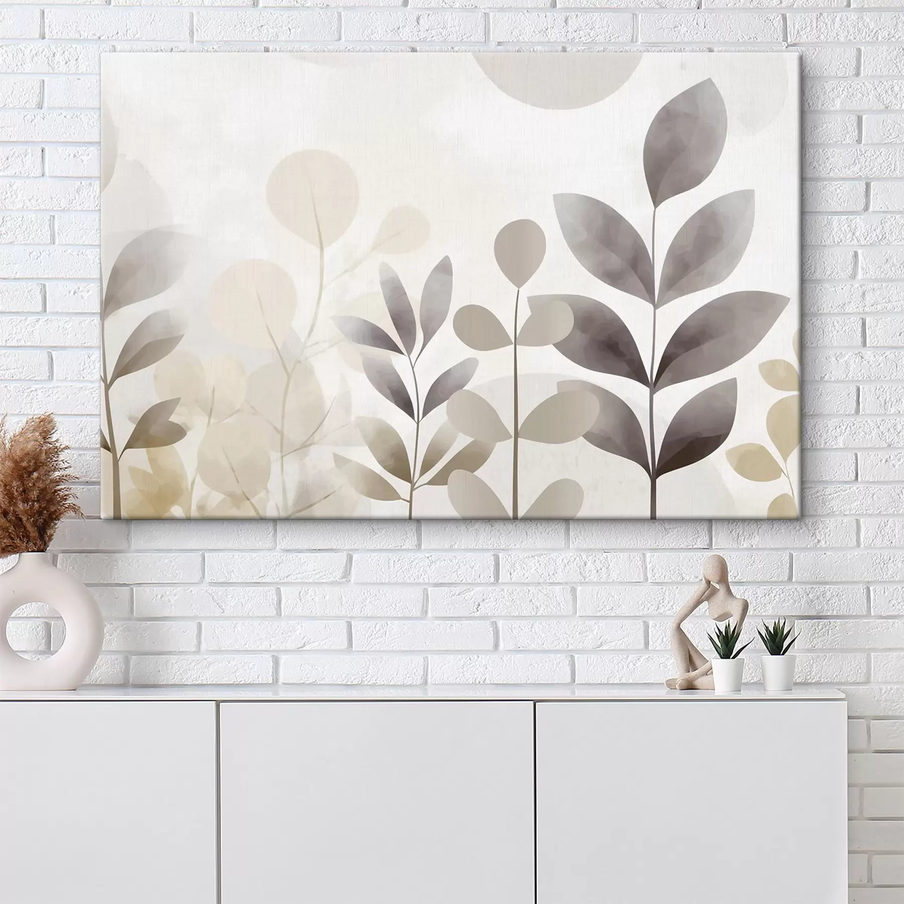 Obraz Béžové a šedé siluety listů, minimalismus Č. s48487
