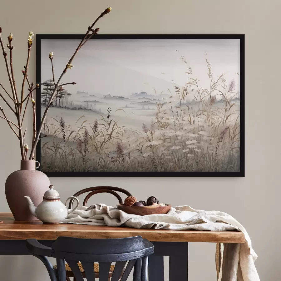 Fototapet Zamlžená krajina s travinami f48481