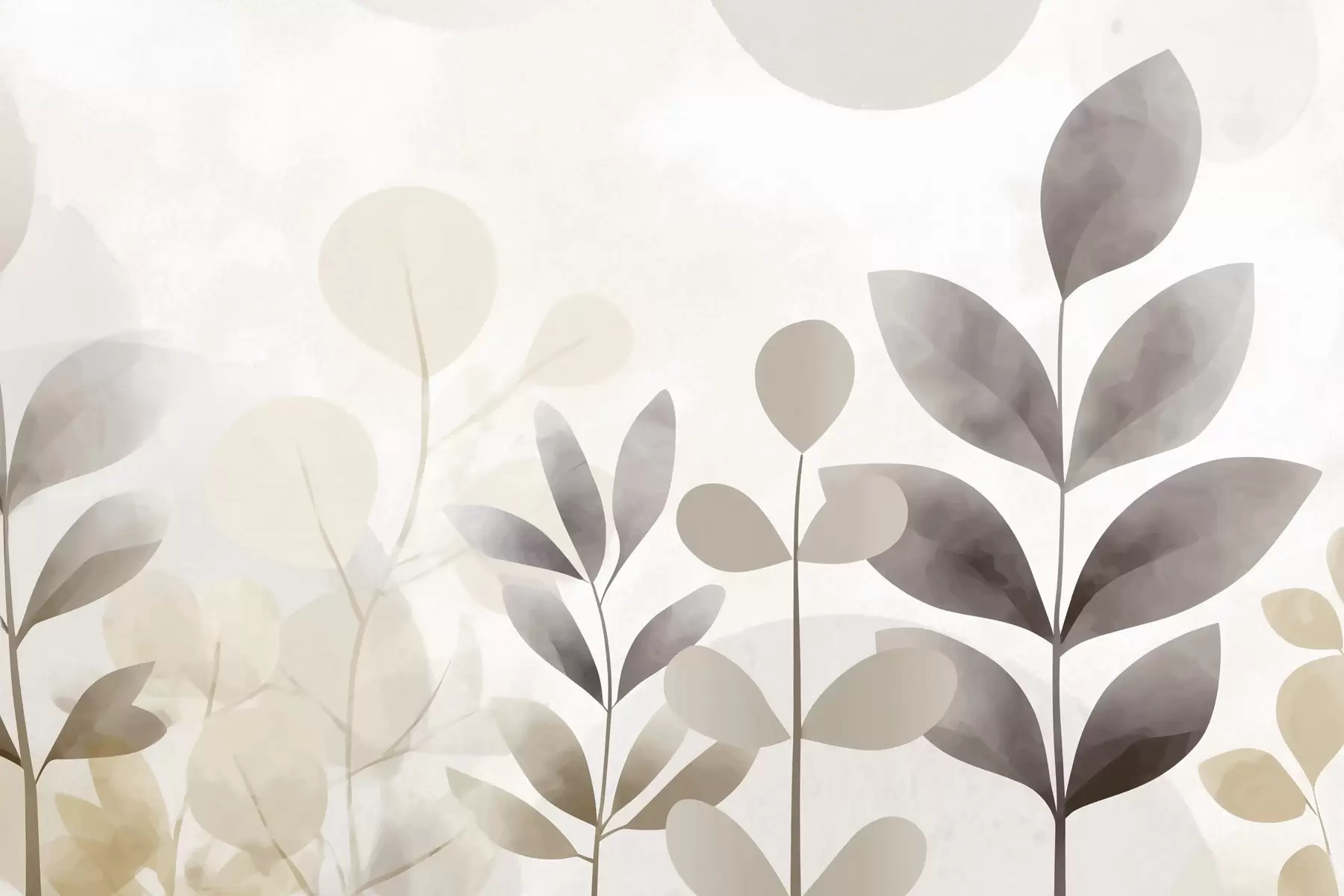 Fototapet Béžové a šedé siluety listů, minimalismus f48487