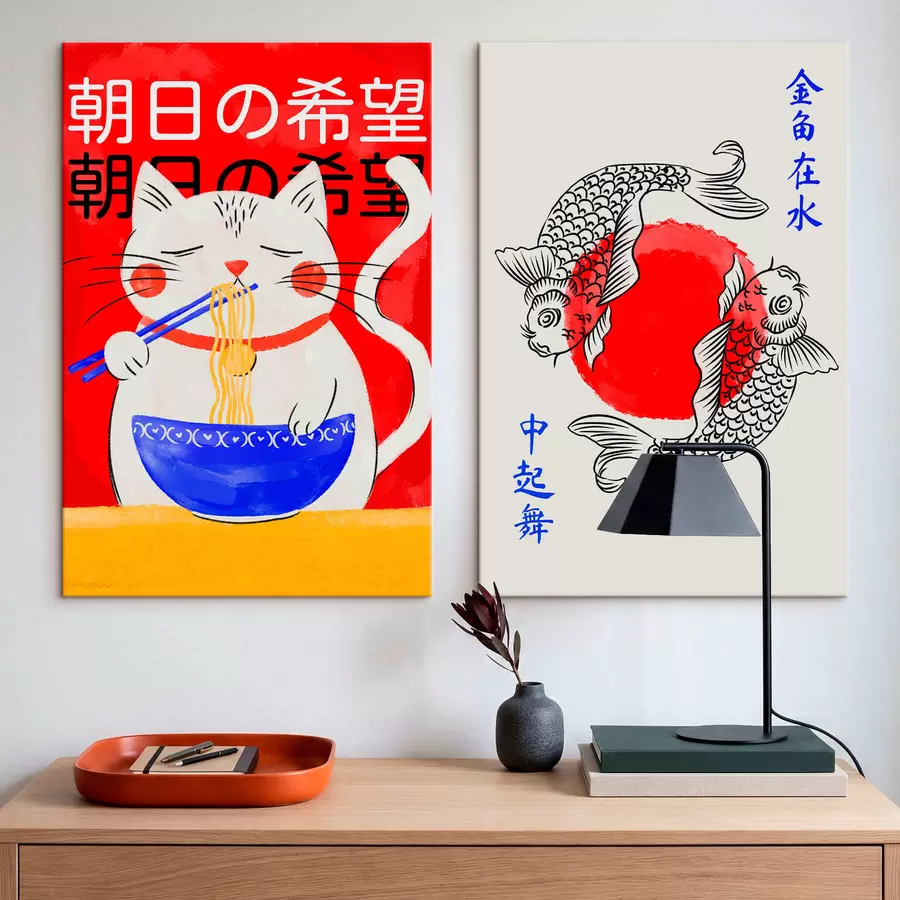 Obraz Dvojdílný obraz s portrétem ženy a dekorativními rybami Č. m30234