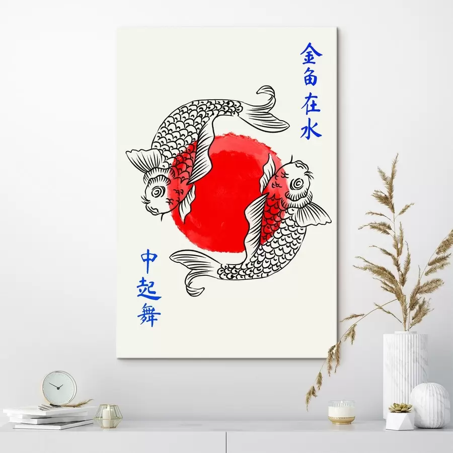 Obraz Dvě ozdobné ryby kolem červeného kruhu Č. s48033
