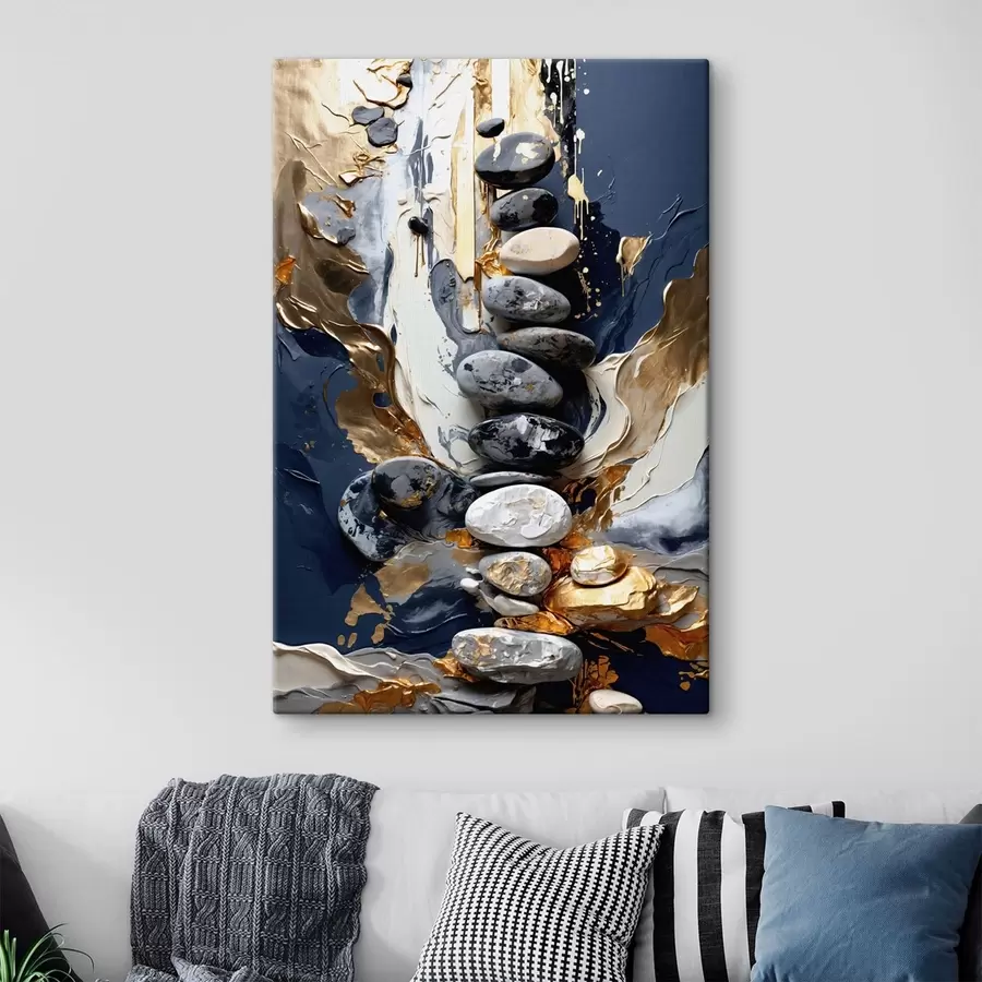 Obraz Abstraktní kompozice s kameny a strukturovanými tahy Č. s48362