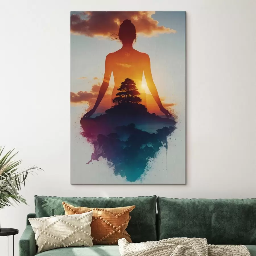 Obraz Lidská silueta na pozadí krajiny při západu slunce Č. s48364