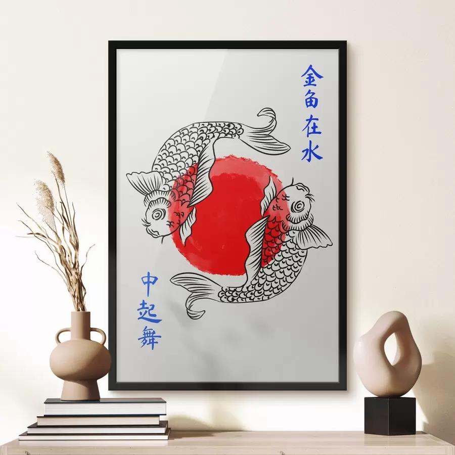 Fototapet Dvě ozdobné ryby kolem červeného kruhu f48033