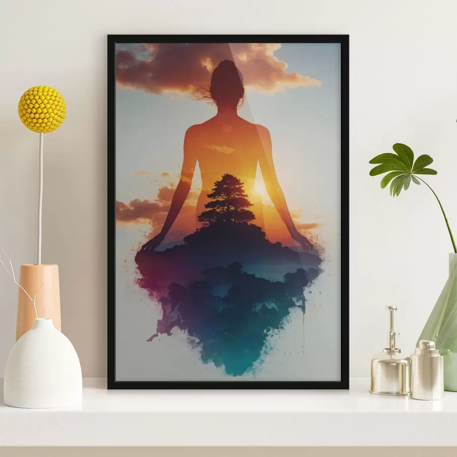 Fototapet Lidská silueta na pozadí krajiny při západu slunce f48364