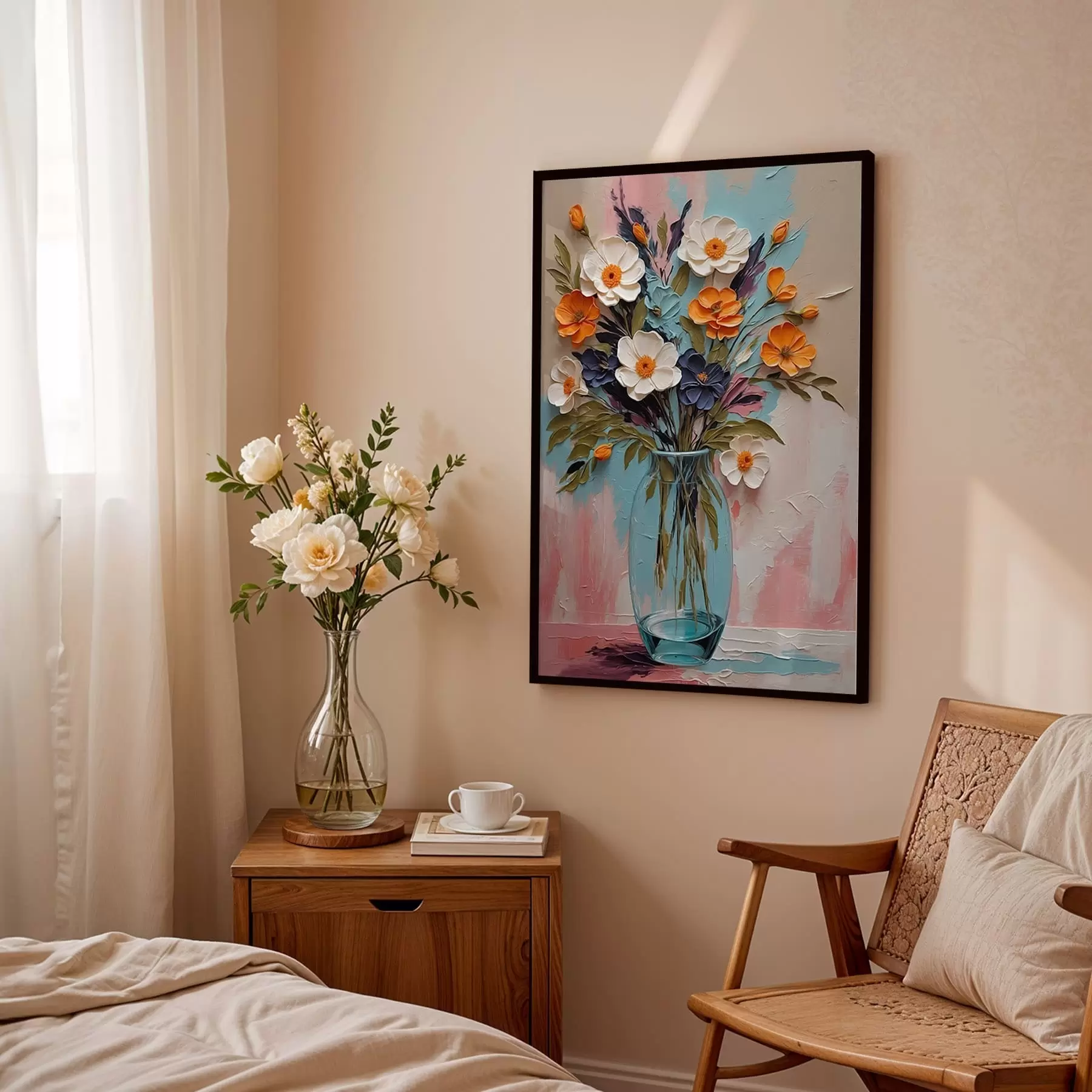 Fototapet Kytice ve skleněné váze na barevném pozadí f48488