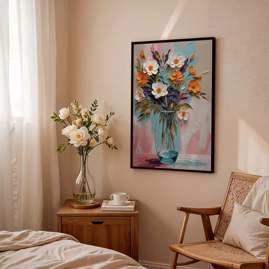 Fototapet Kytice ve skleněné váze na barevném pozadí f48488