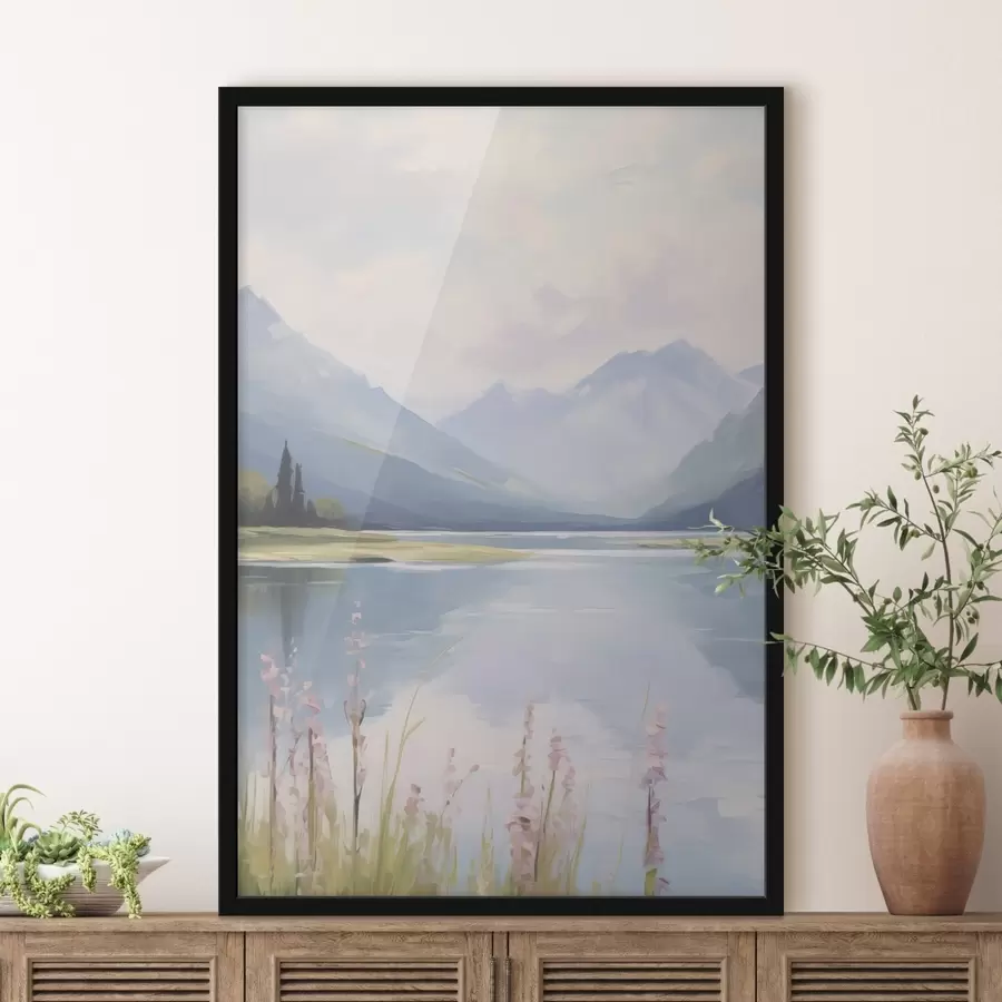 Fototapet Jezero v blízkosti hor imitace malby f48503