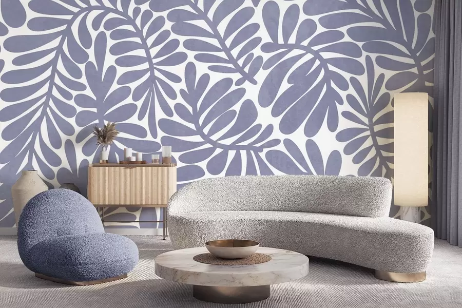 Fototapet Stylizované světle modré listy na světlém pozadí, texturovaná grafika w09775v1