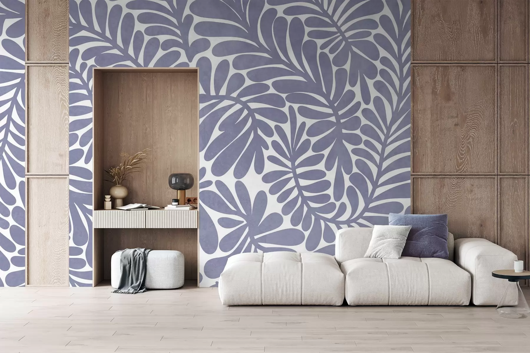 Fototapet Stylizované světle modré listy na světlém pozadí, texturovaná grafika w09775v1