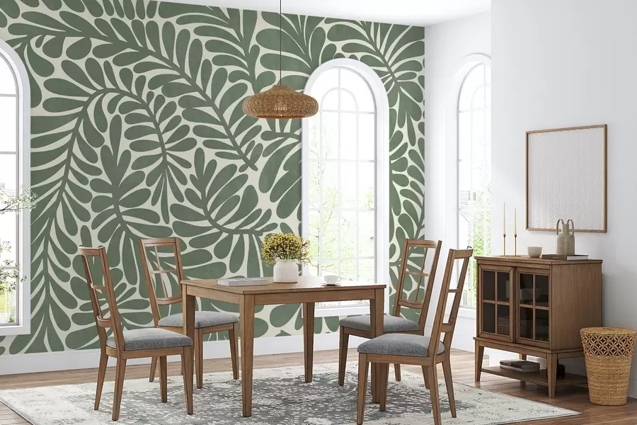 Fototapet Stylizované zelené listy na světlém pozadí, texturovaná grafika w09775v2