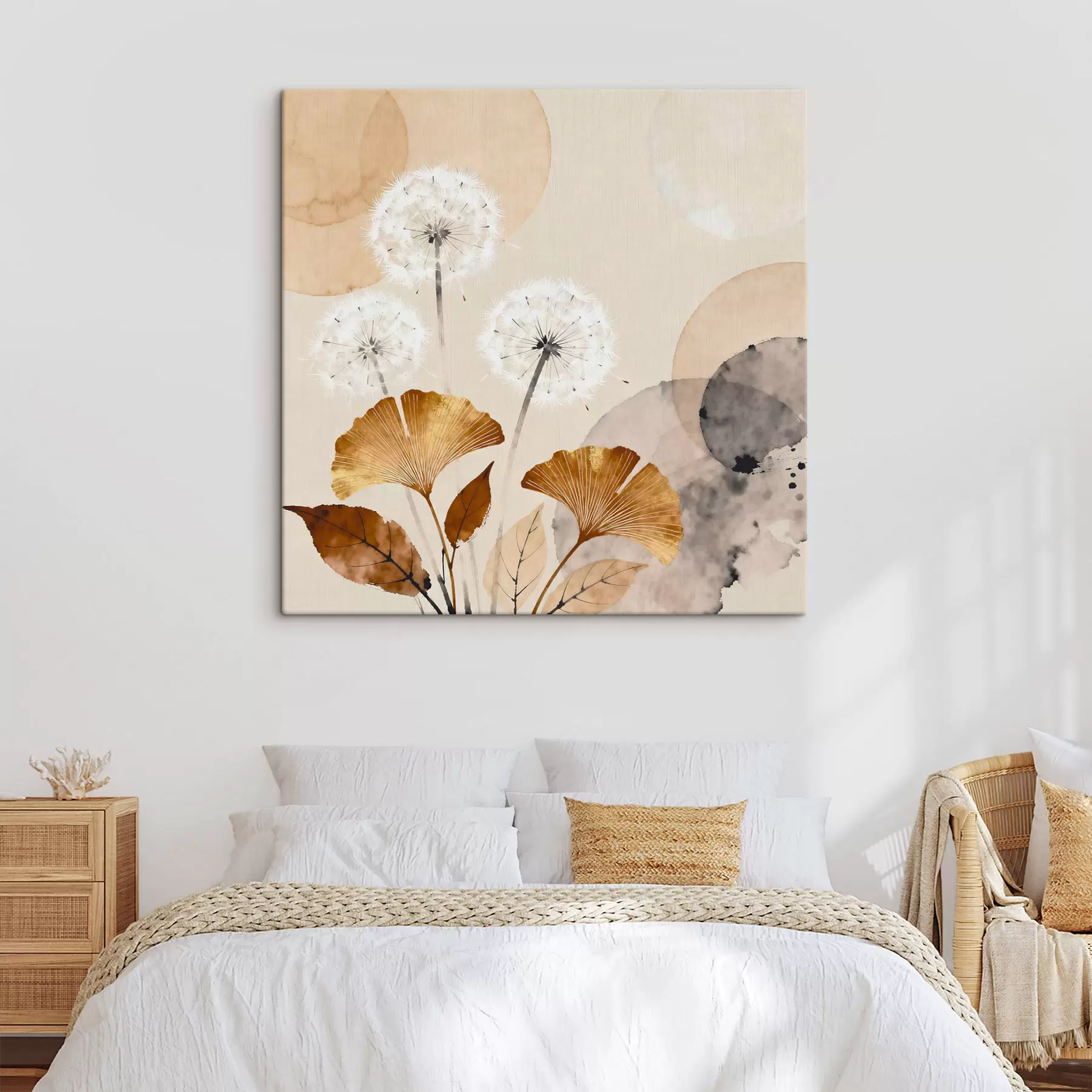 Obraz Abstraktní motivy pampelišek a listů ginkga Č. s48279