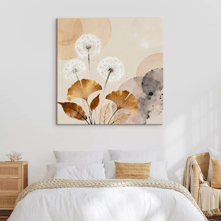 Obraz Abstraktní motivy pampelišek a listů ginkga Č. s48279