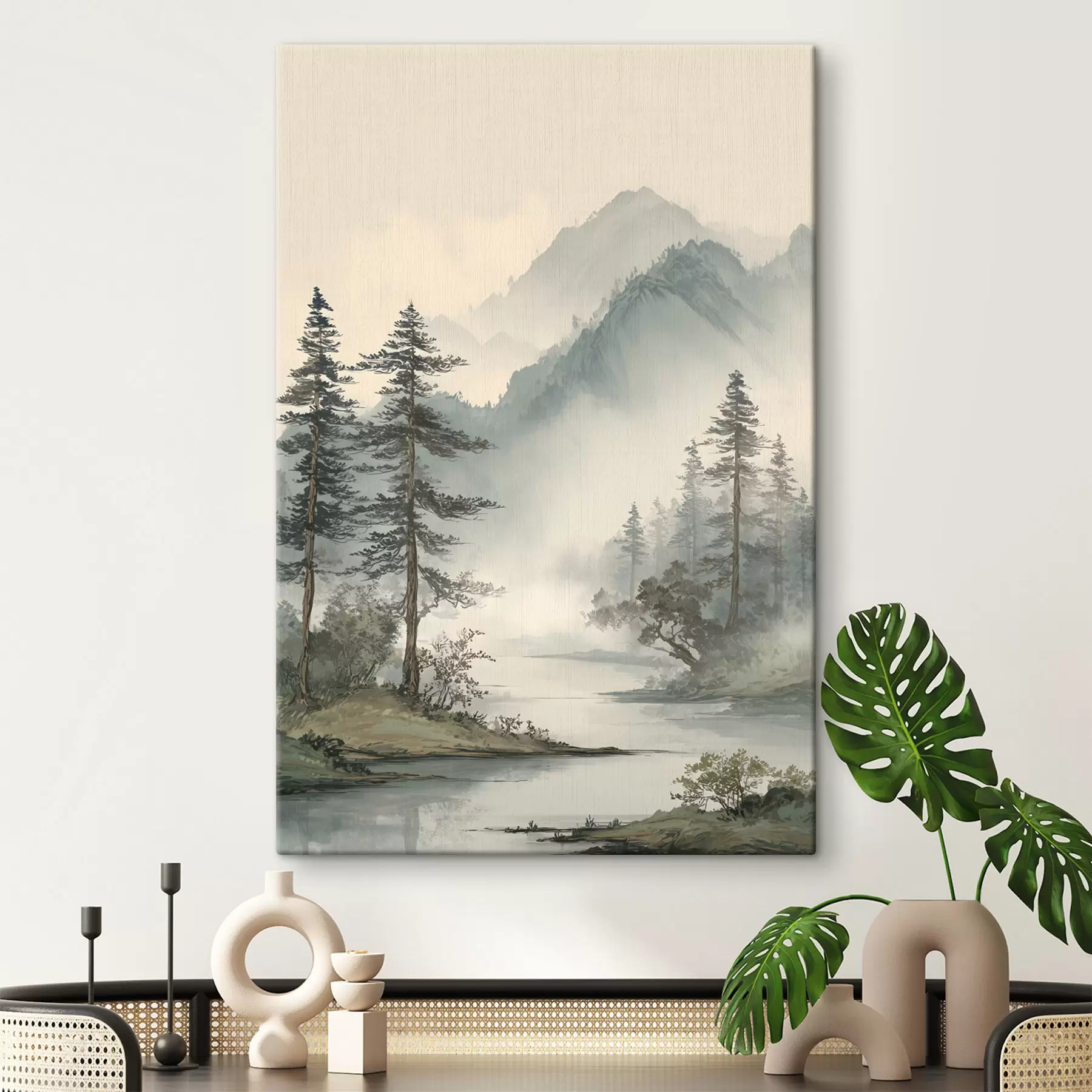 Obraz horská krajina s borovicemi a řekou Č. s48532