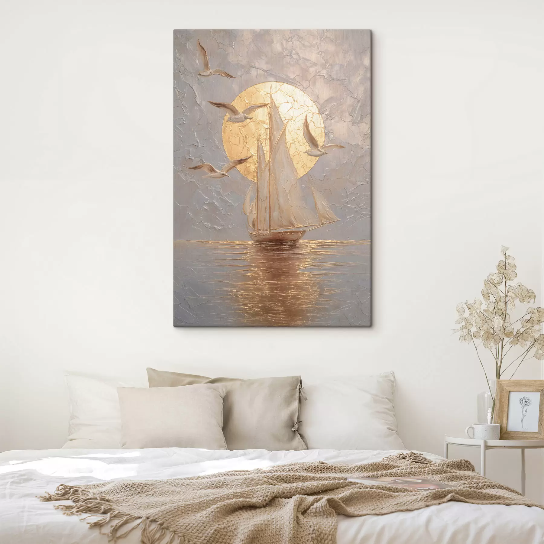 Obraz loď při západu slunce v impastovém stylu Č. s48556