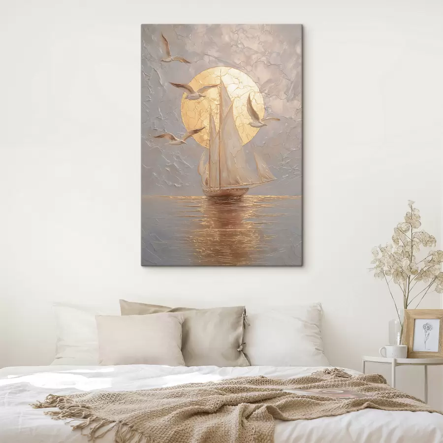 Obraz loď při západu slunce v impastovém stylu Č. s48556