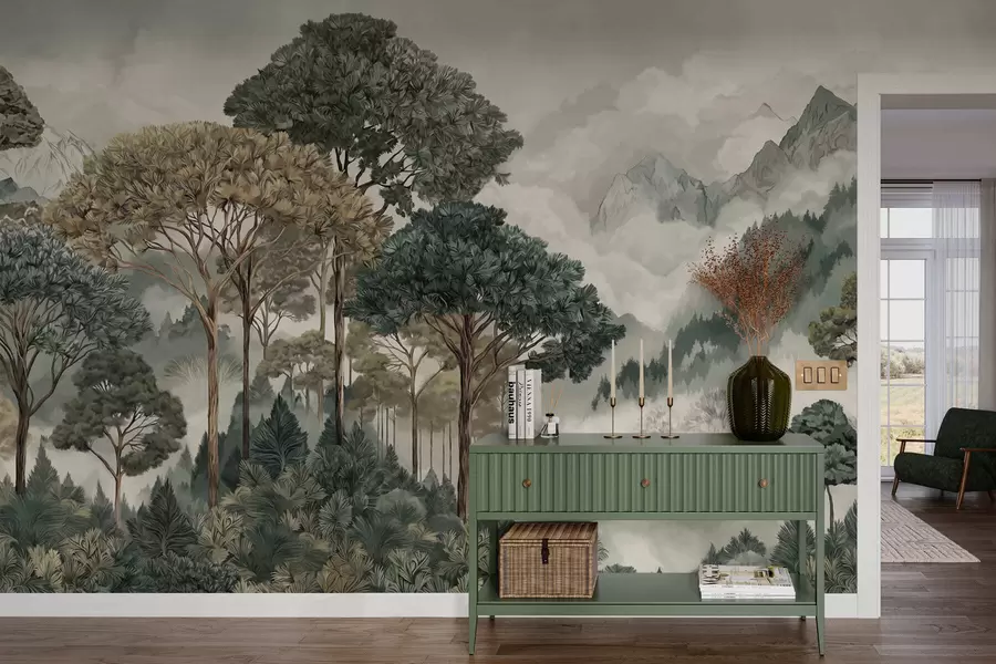 Fototapet Horská krajina s lesem v jemných tónech w05410v1