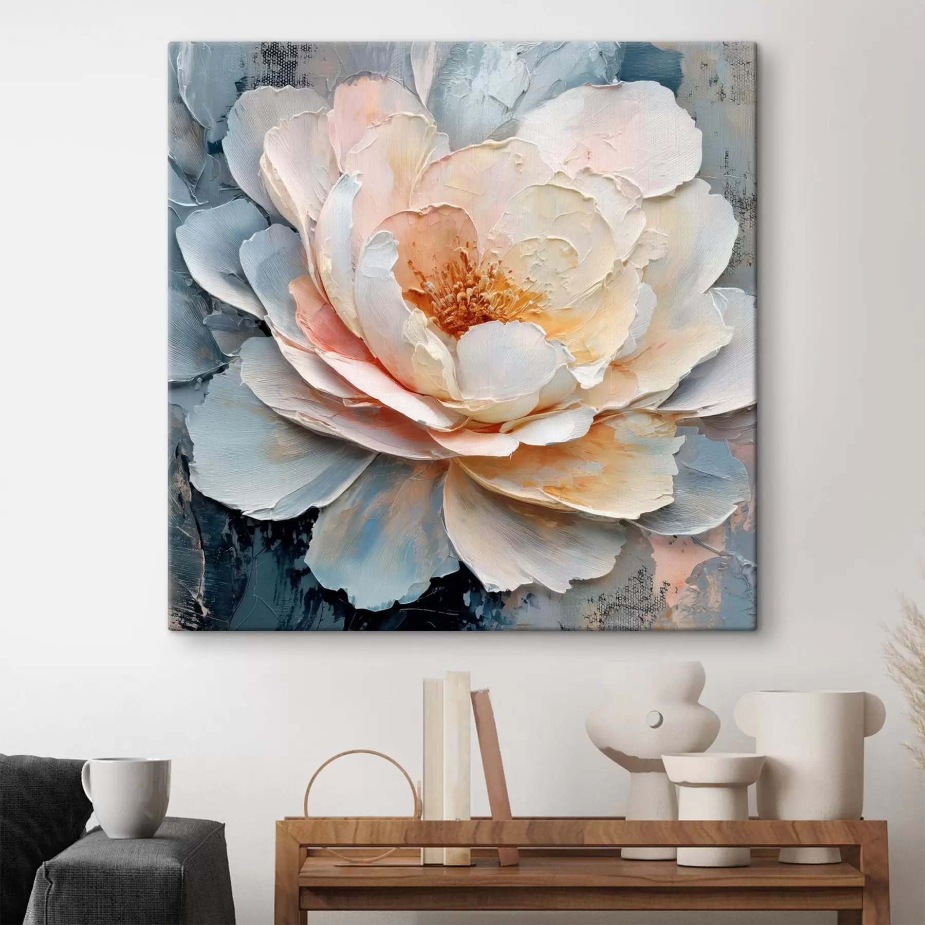 Obraz Detail květu s výraznými texturovanými tahy štětcem v moderním malířském stylu Č. s48198