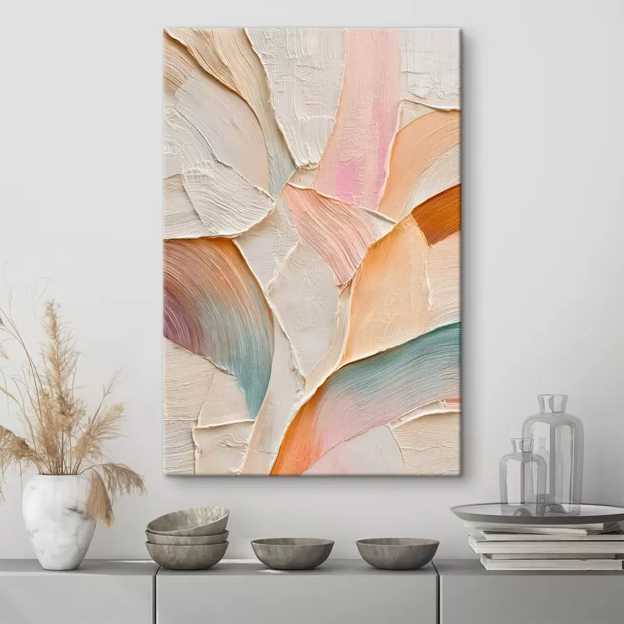 Obraz Abstraktní pozadí s dynamickými tahy štětcem v broskvových a modrých tónech Č. s48202