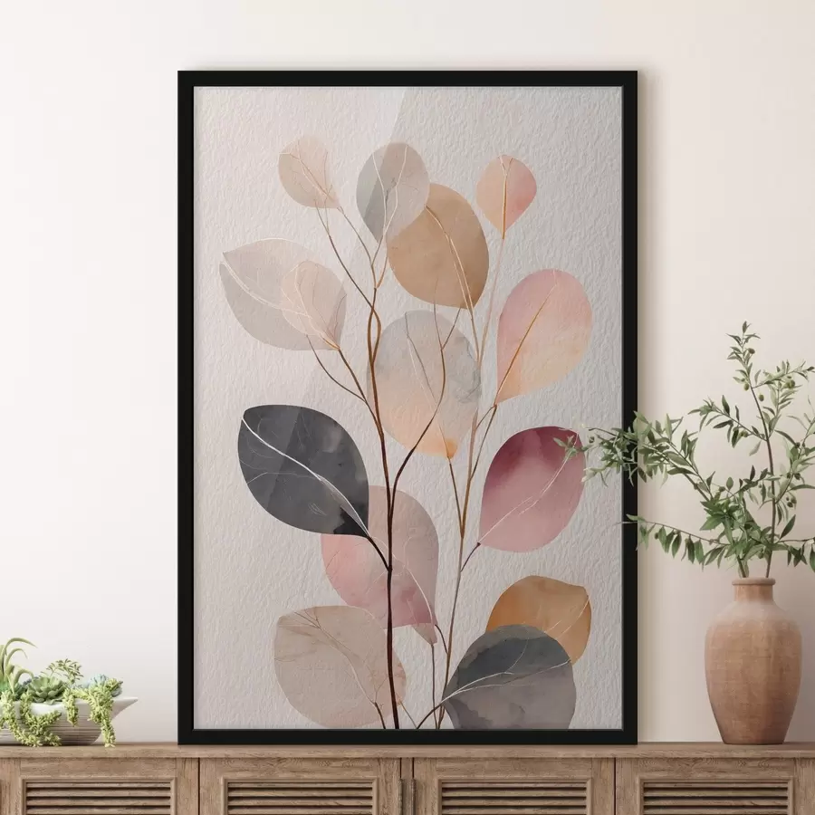 Fototapet Abstraktní větvička v béžových a korálových odstínech ve stylu akvarelu f48188