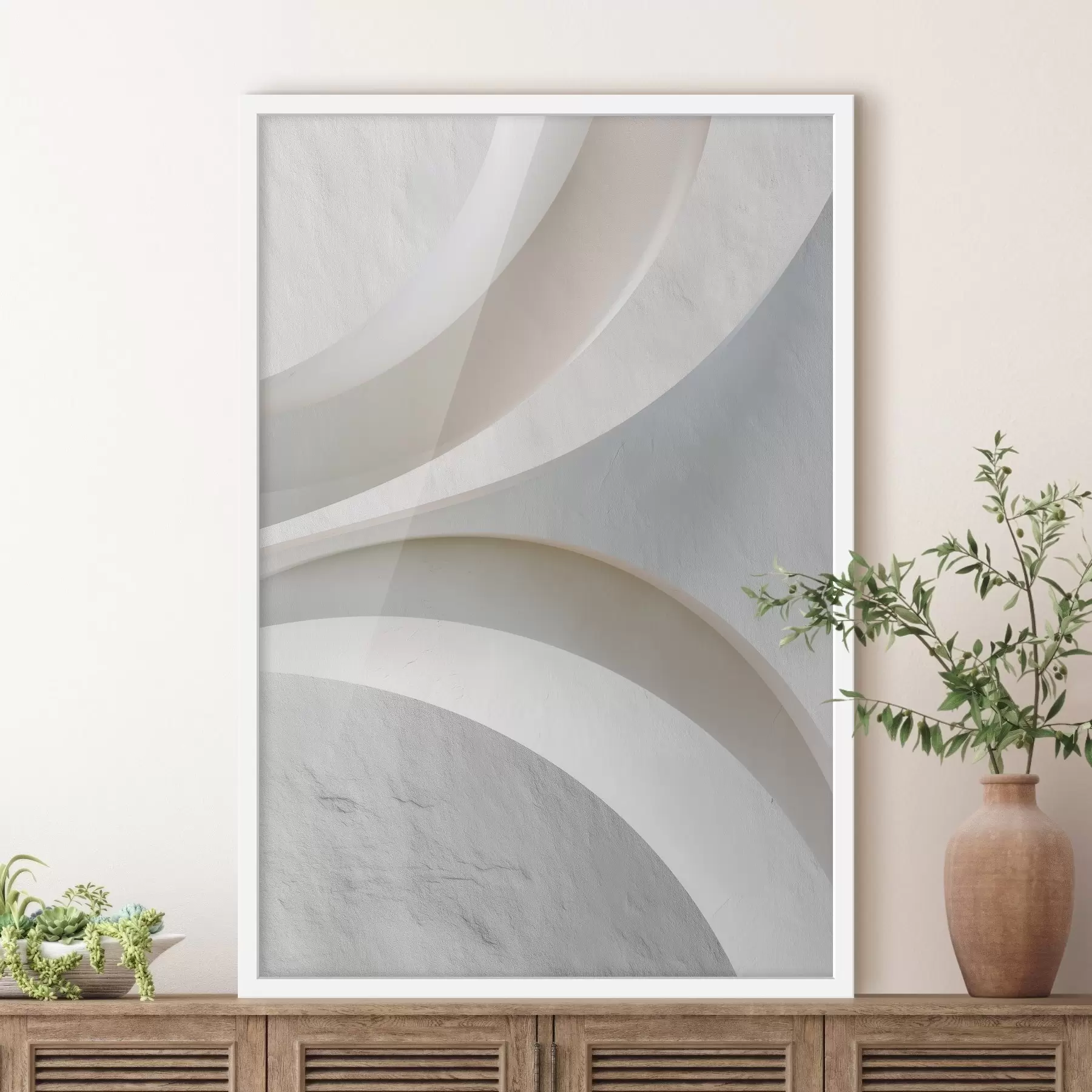 Fototapet Dekorativní panel s plastickými architektonickými tvary na světlém pozadí f48191