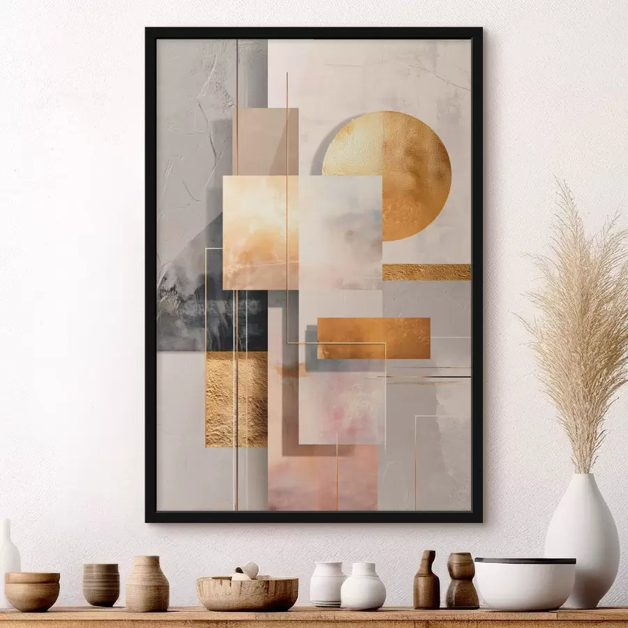 Fototapet Dekorativní kompozice s obdélníky a kruhem v teplé béžové a hnědé barevné škále f48196