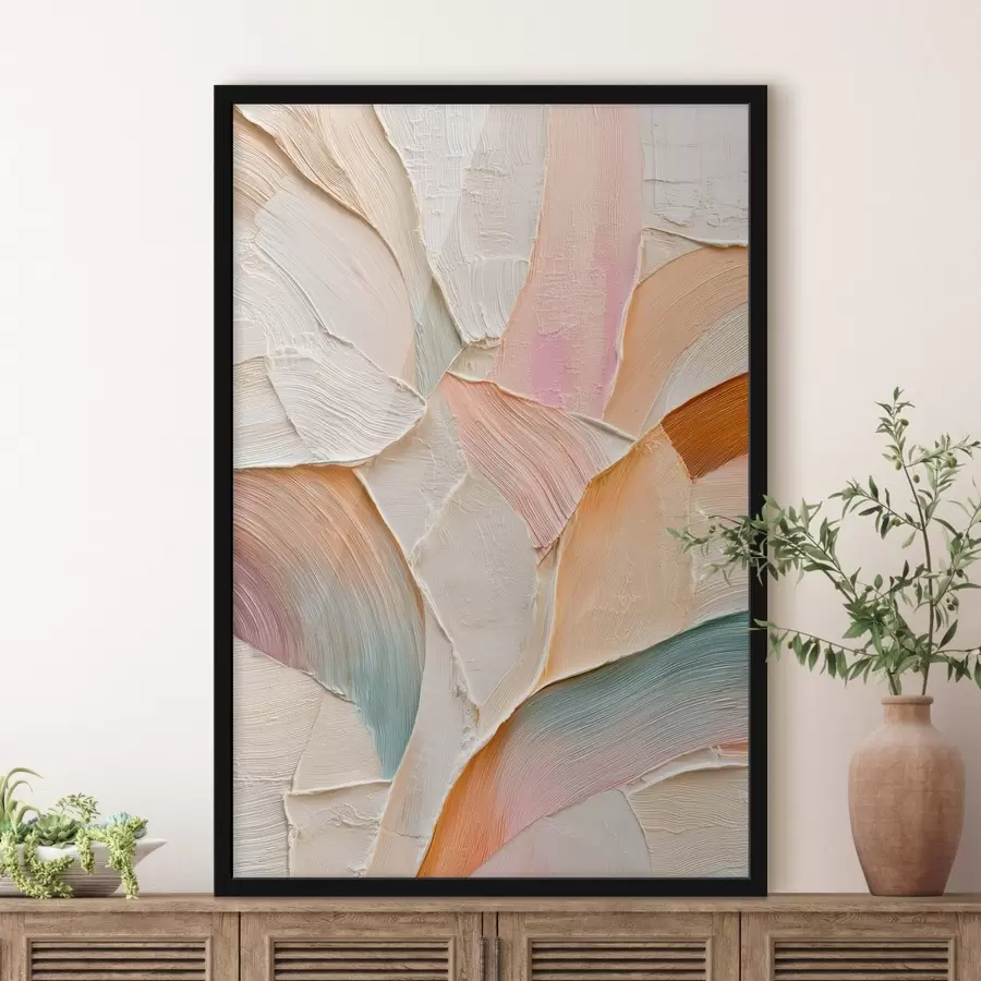 Fototapet Abstraktní pozadí s dynamickými tahy štětcem v broskvových a modrých tónech f48202