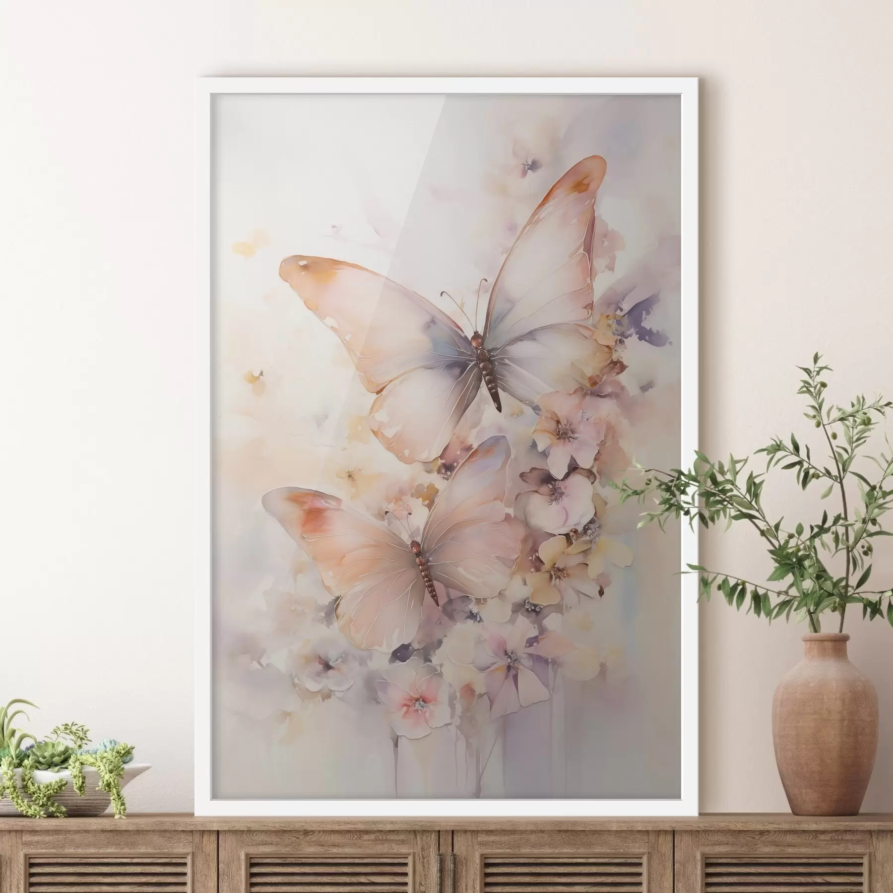 Fototapet Jemné květiny s motýly, pastelové barvy f48563