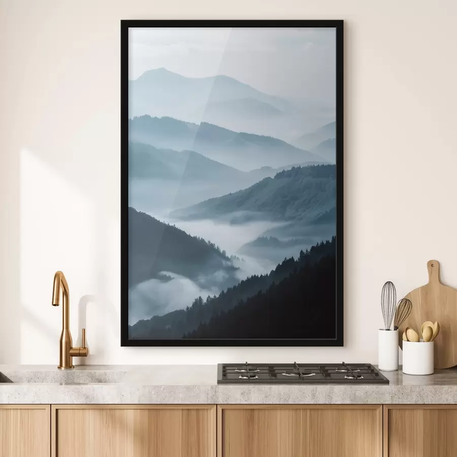 Fototapet Zamlžené hory, modrá krajina f48567