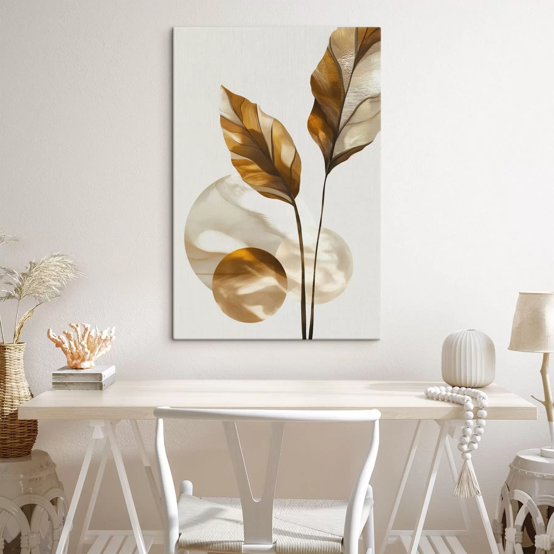 Obraz Abstraktní kompozice z listů a kruhů Č. s48615