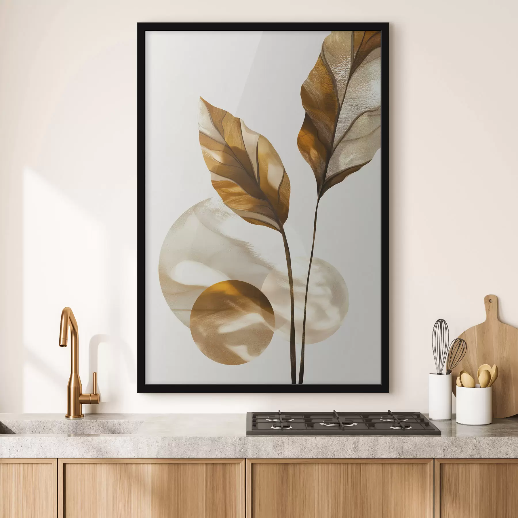 Fototapet Abstraktní kompozice z listů a kruhů f48615