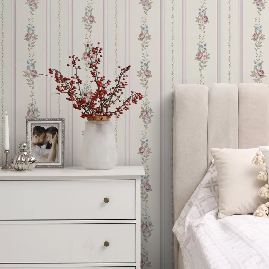 Fototapet Pruhovaný květinový vzor v jemných barvách a01130