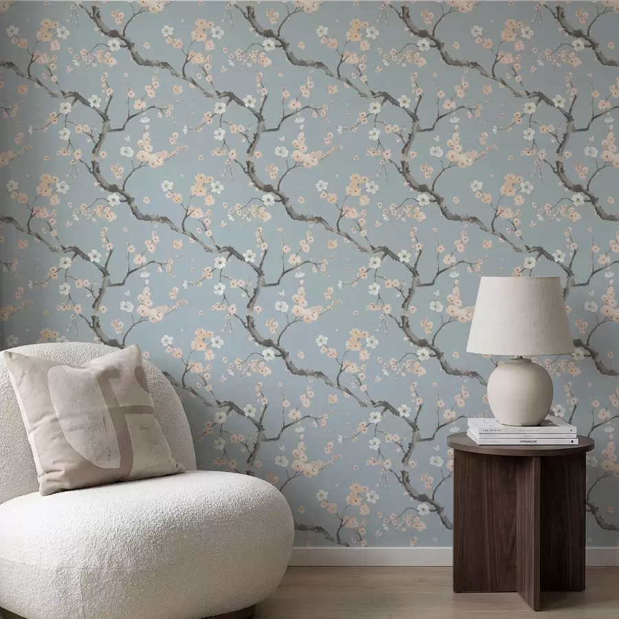 Fototapet Větve s květy na modrém pozadí a01155