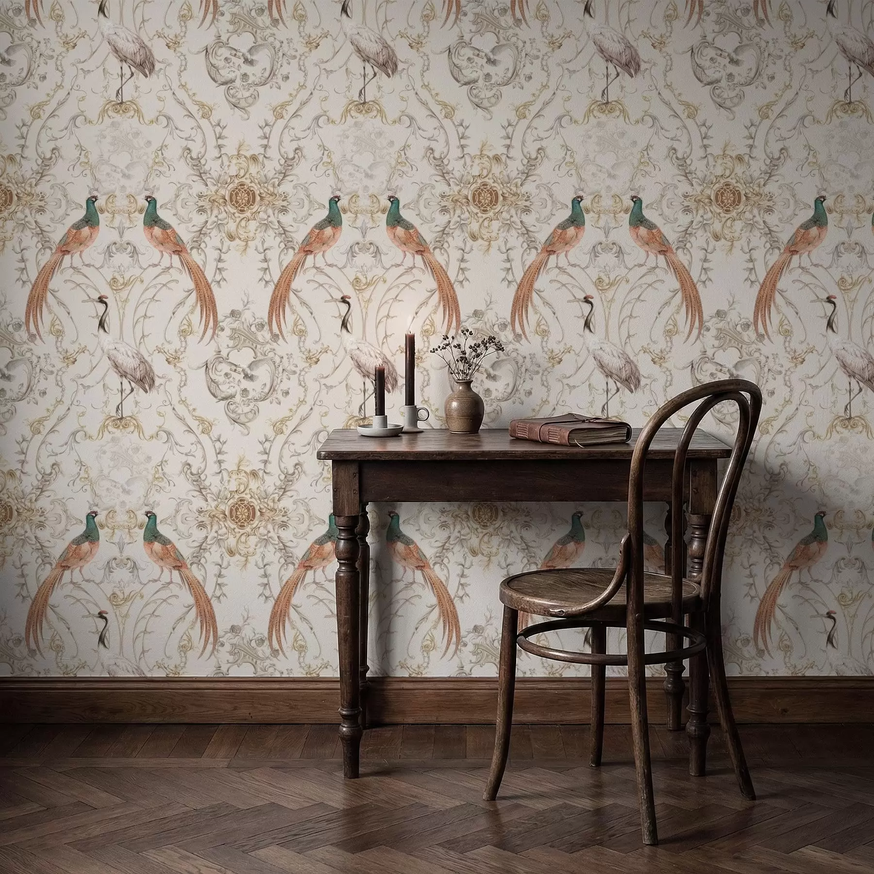 Fototapet Dekorativní vzor s ptáky a motivy a01156