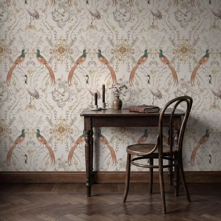 Fototapet Dekorativní vzor s ptáky a motivy a01156