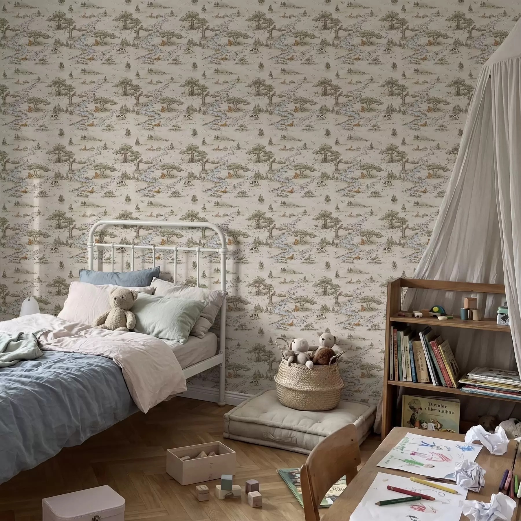 Fototapet Ilustrace přírody se zvířaty a řekou a01157