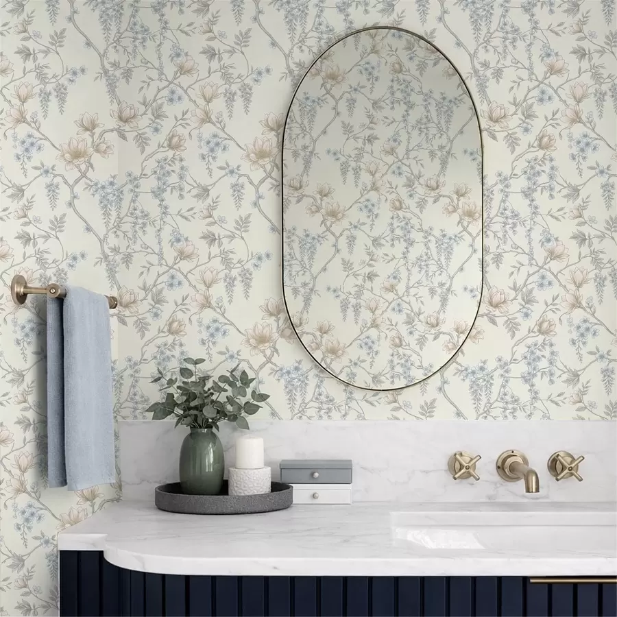 Fototapet Jemný květinový vzor s větvičkami a květy a01159