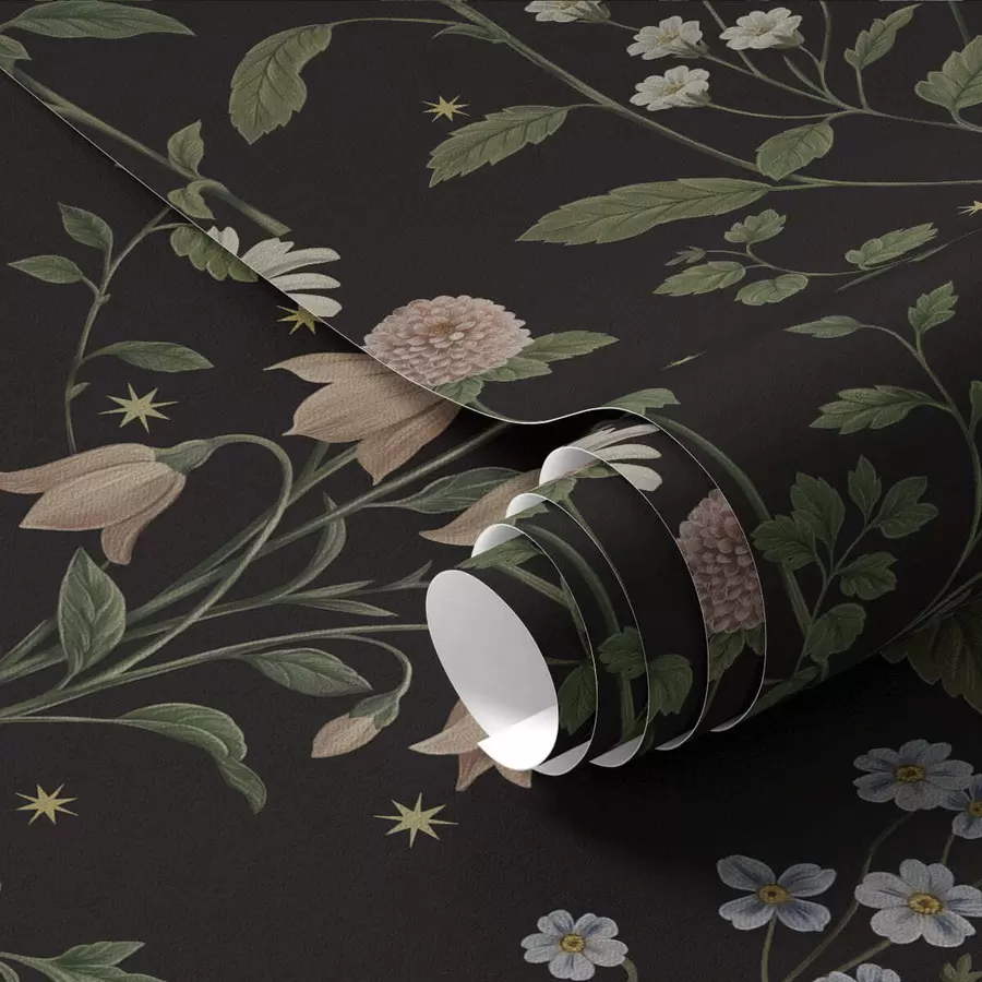 Fototapet Květinový vzor na černém pozadí s hvězdami a01160