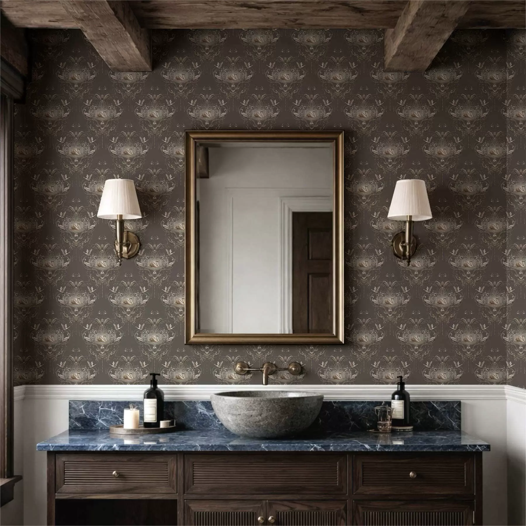 Fototapet Dekorace s labutěmi a ptáky v klasickém stylu a01161