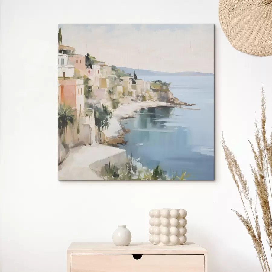 Obraz Krajina pobřežního městečka – napodobenina malby Č. s48675