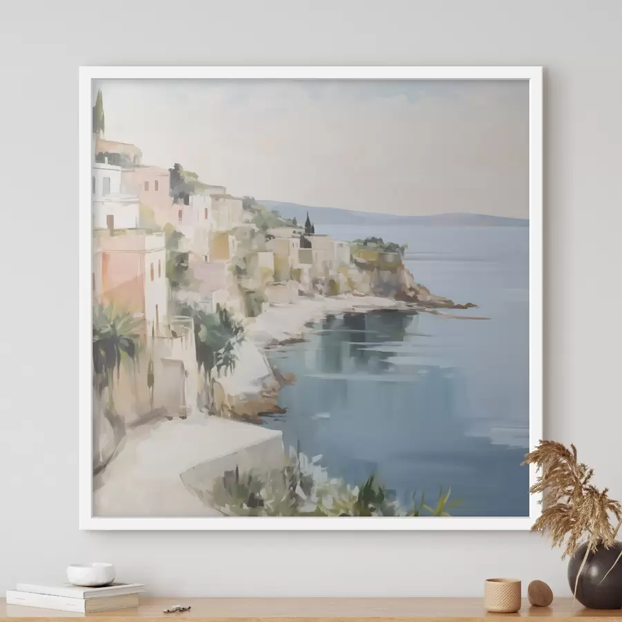 Fototapet Krajina pobřežního městečka – napodobenina malby f48675