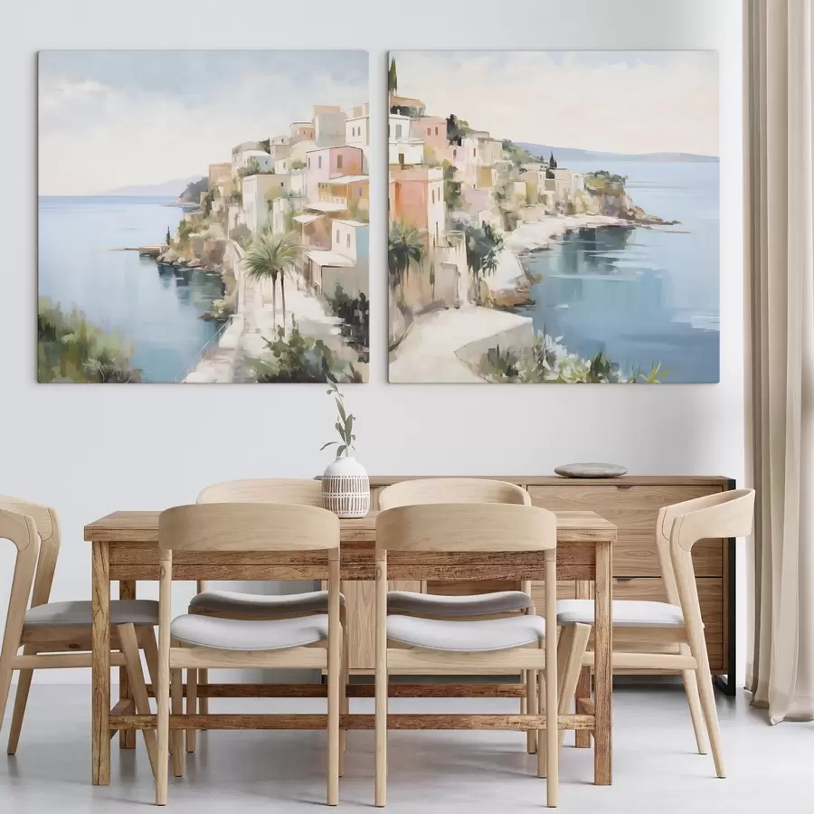 Obraz Krajina města u moře, malířská imitace Č. m30295