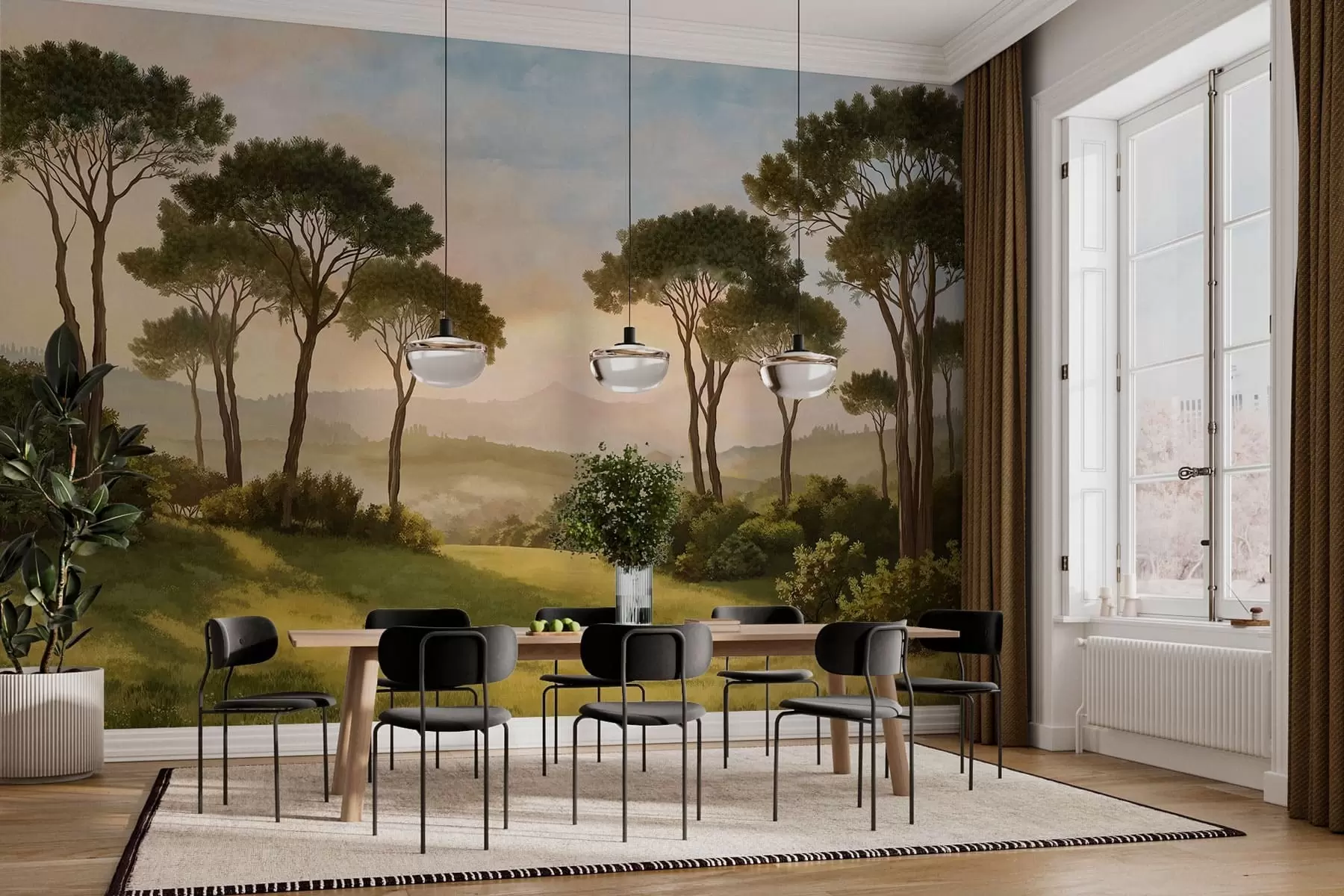 Fototapet Krajina se stromy v teplém světle zapadajícího slunce w05122