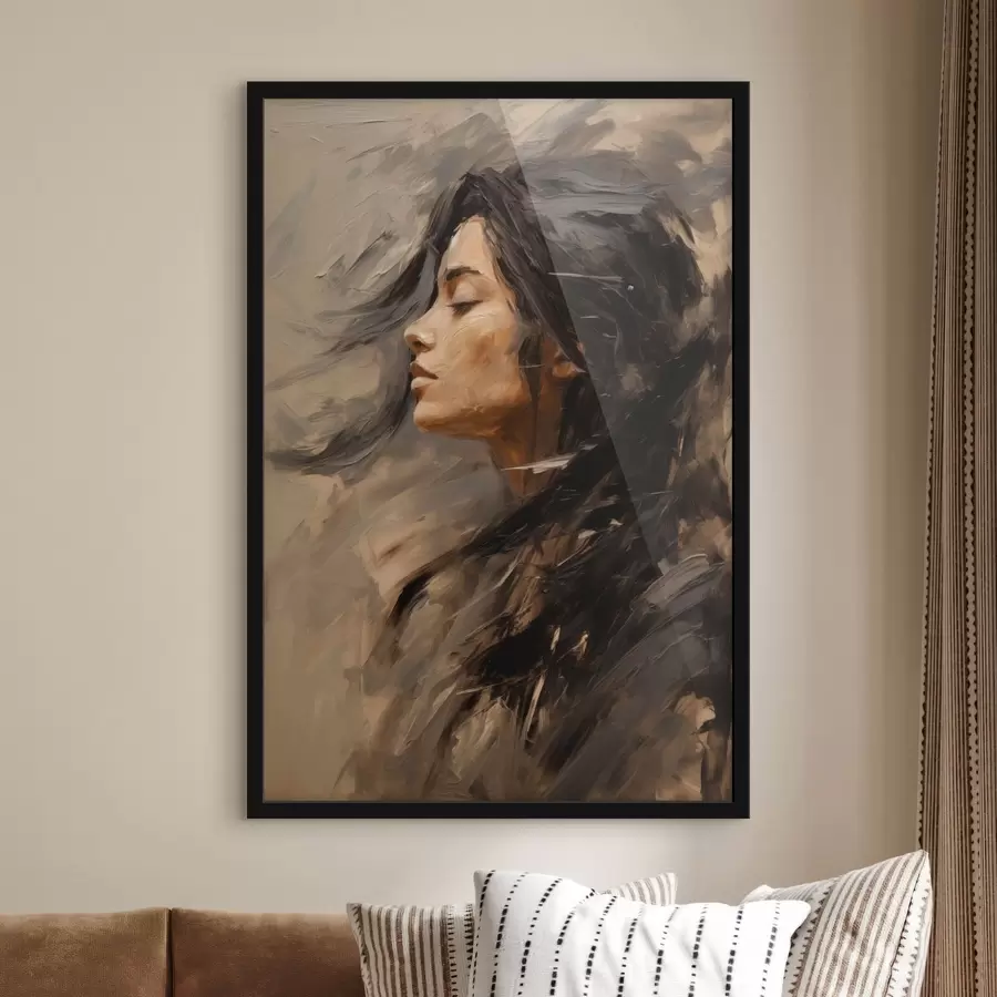 Fototapet Ženský profil zachycený malířskými tahy v teplých tónech f48621