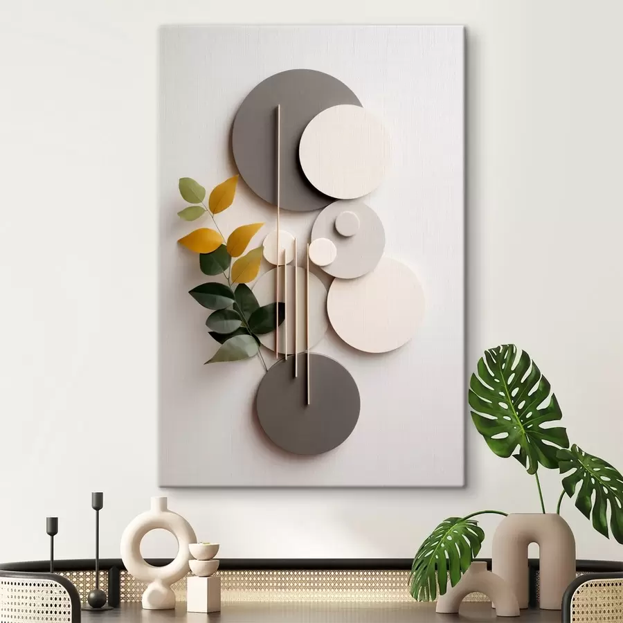 Obraz Geometrické kruhy se zelenou listnatou větvičkou Č. s48598