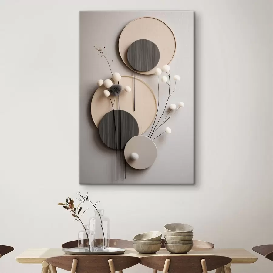 Obraz Kruhové panely s suchými větvičkami a měkkými kuličkami Č. s48601