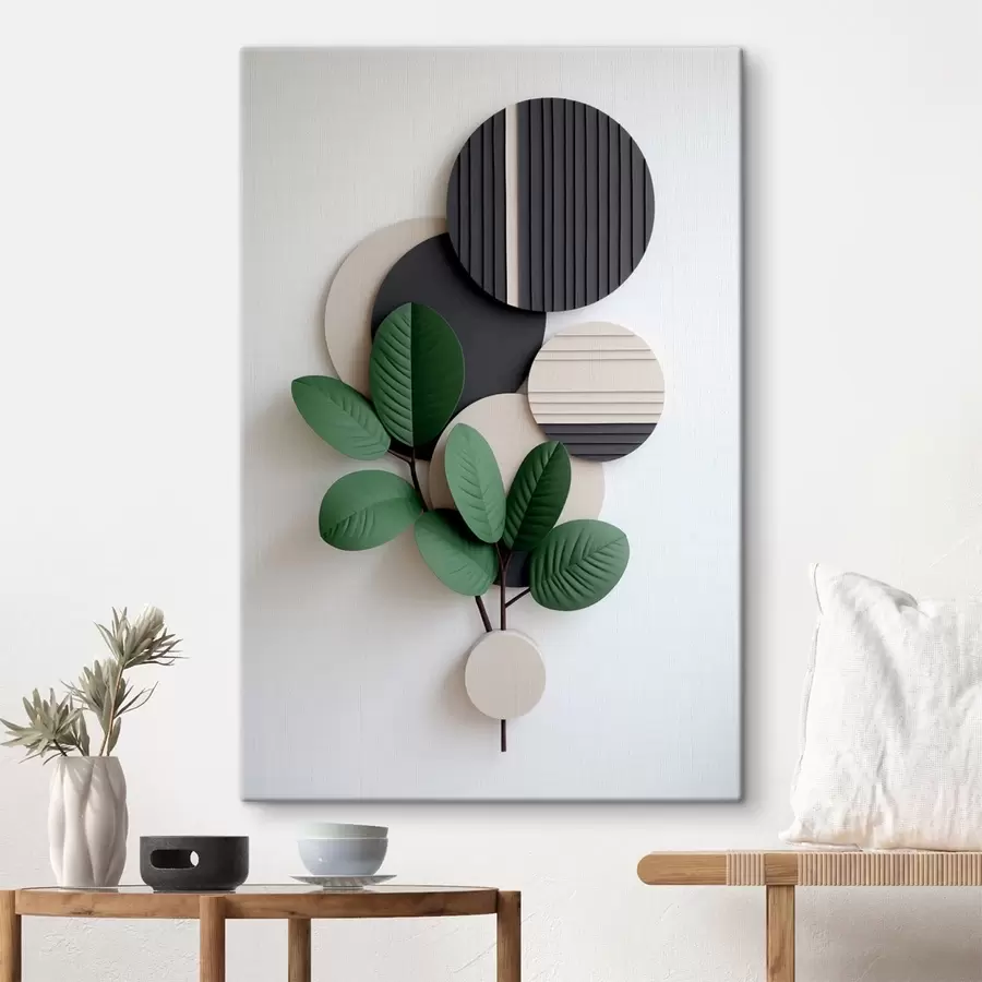Obraz Zelené listy s kulatými texturovanými prvky Č. s48603